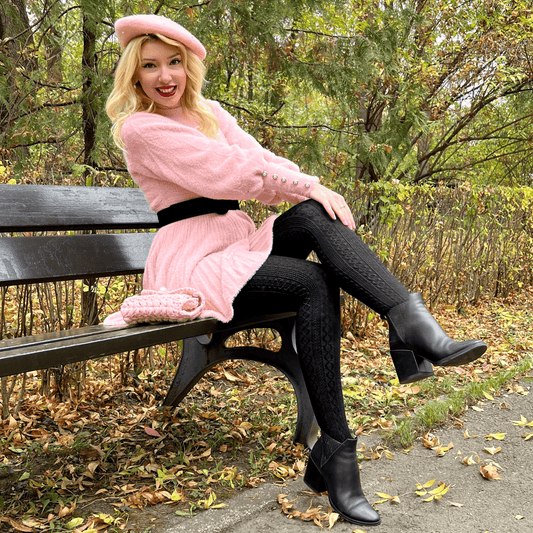 Grannies Cable Knit Wool Tights (V1) - Black