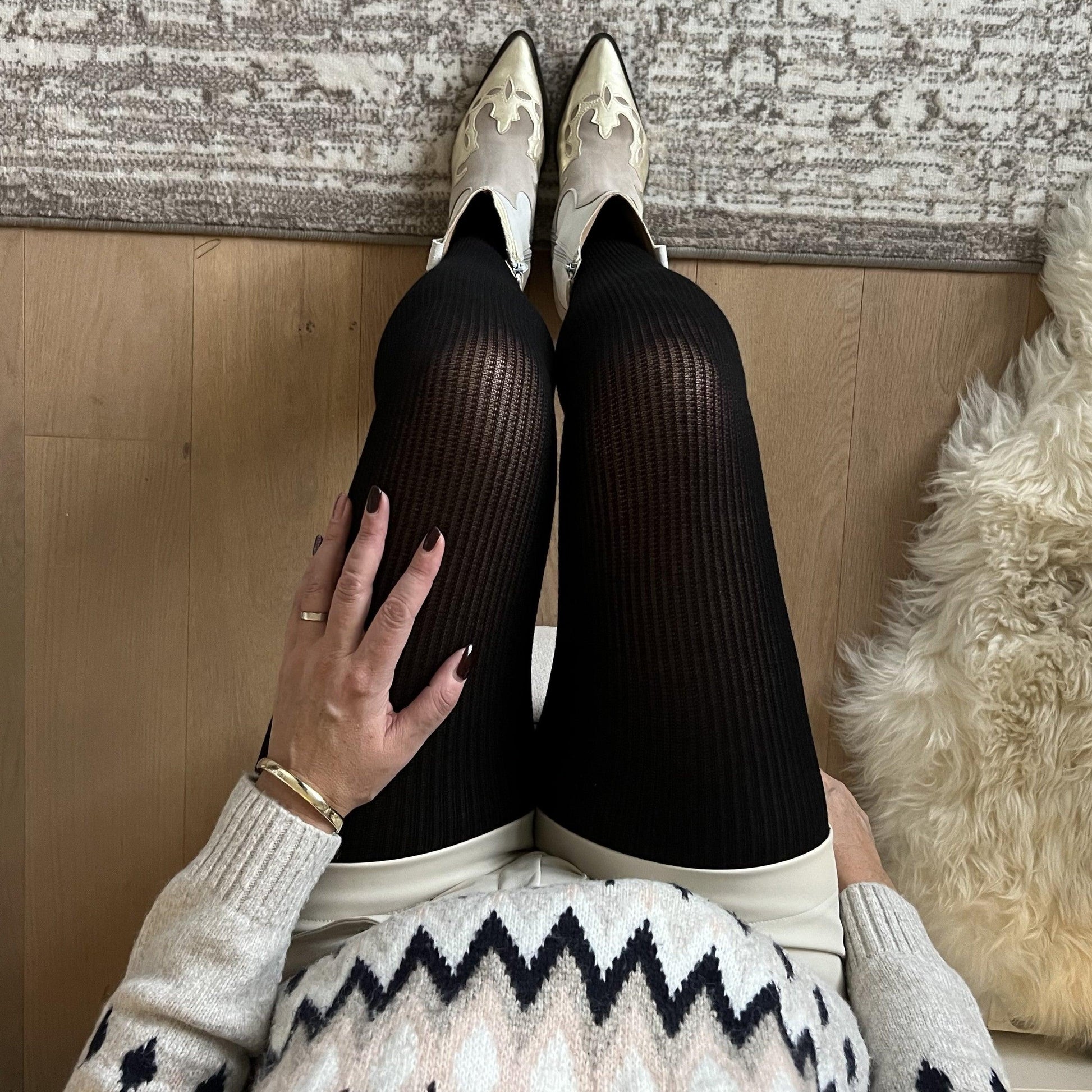 Ribbed Cashmere Tights - Black - Snag
