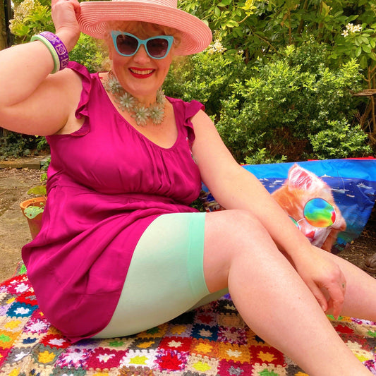 Woman wearing juniper chub rub shorts
