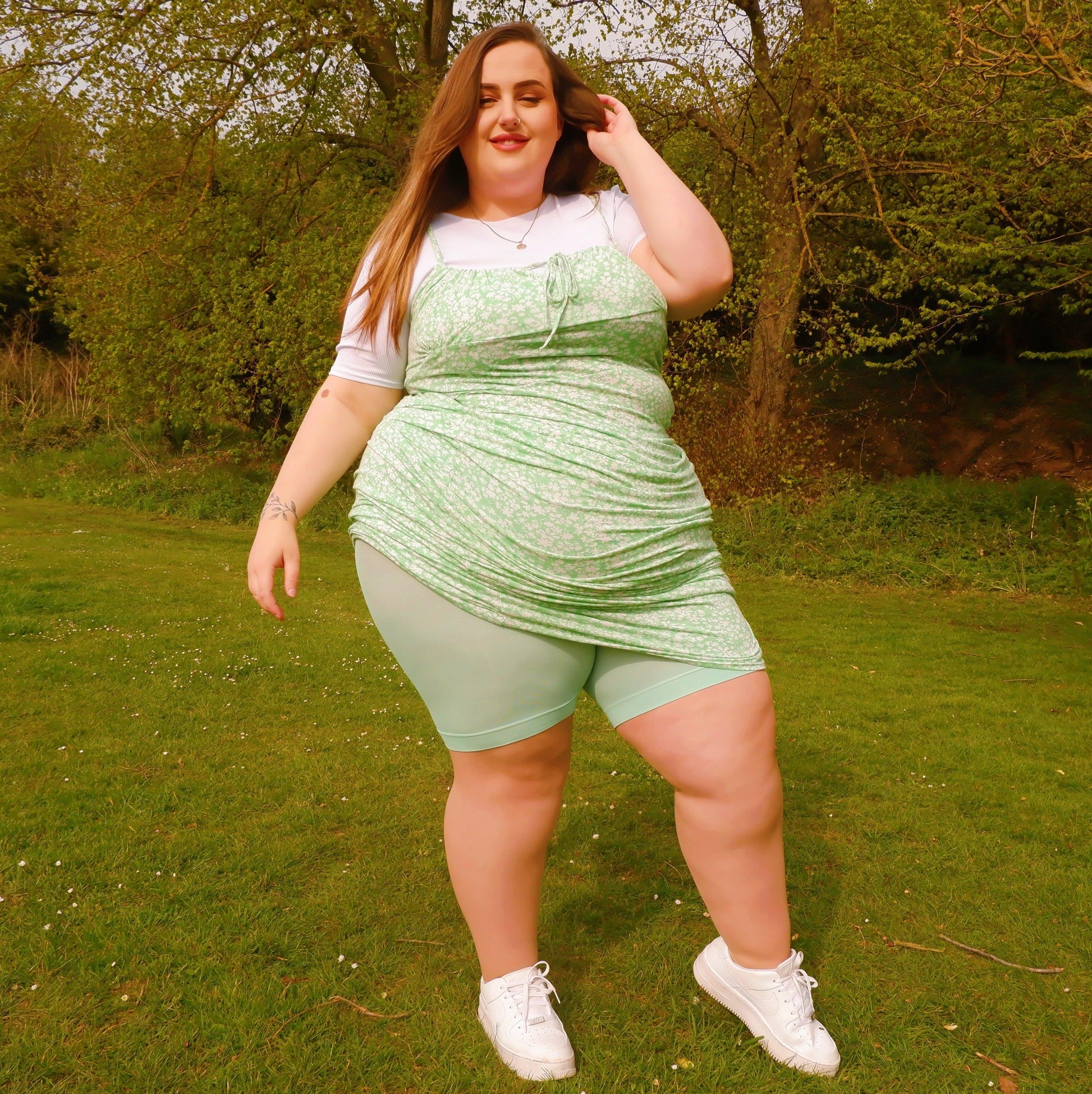 Woman wearing juniper chub rub shorts