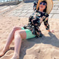 Woman wearing juniper chub rub shorts