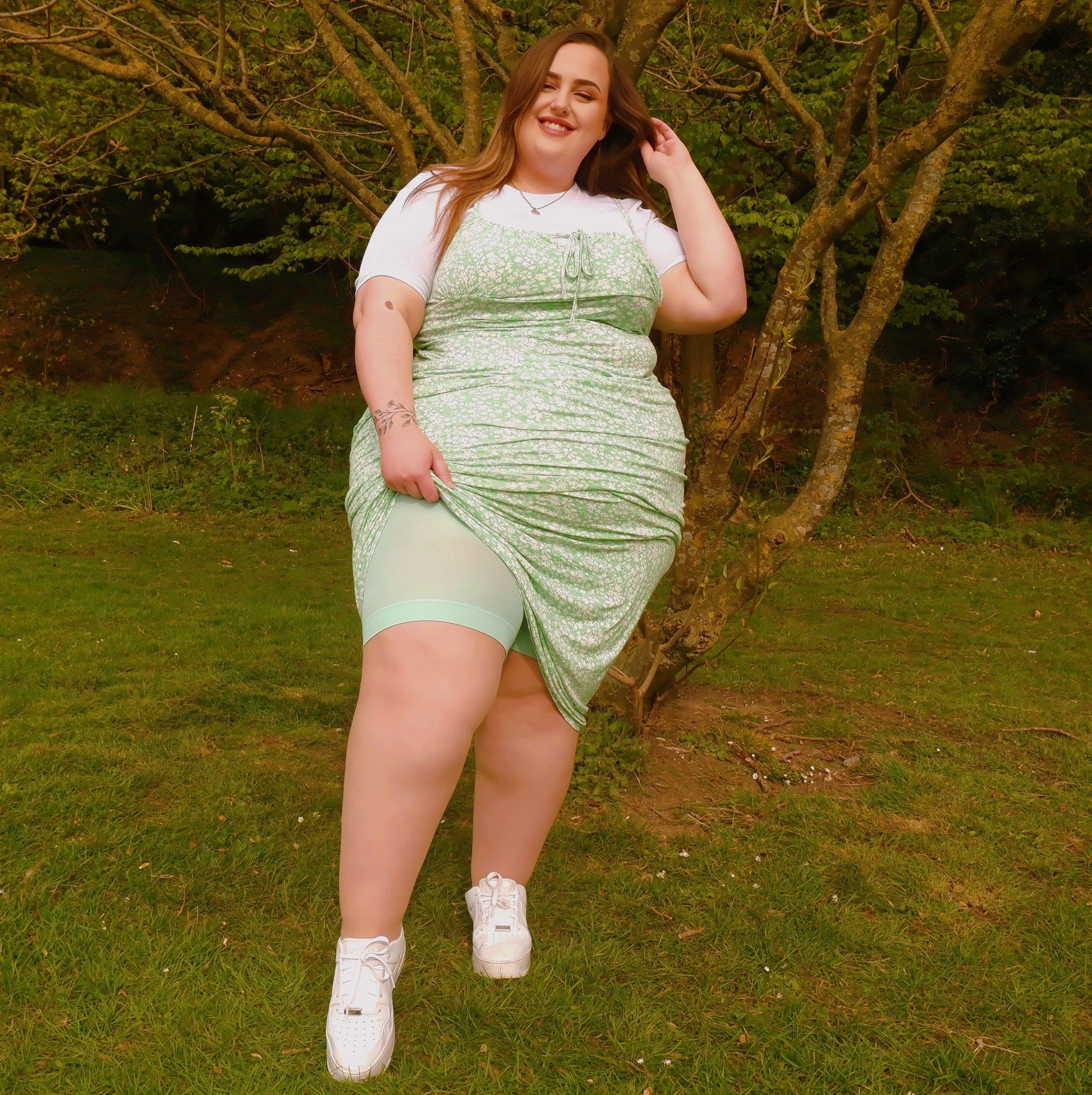 Woman wearing juniper chub rub shorts