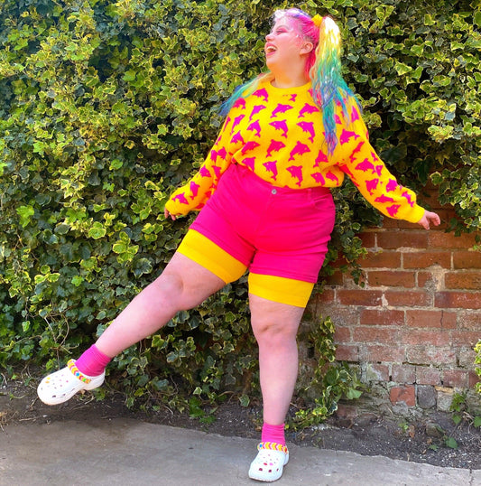 Woman wearing lemon chub rub shorts