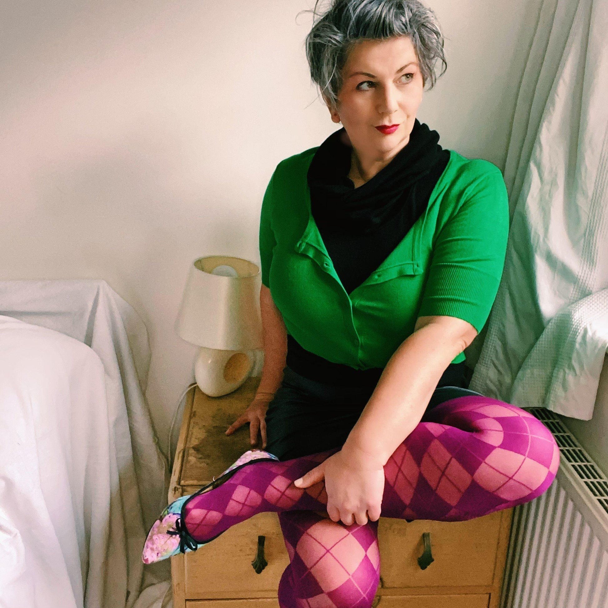 Tights - 40 Denier Diamonds - Figgy Pudding