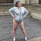 Model wearing rainbow coloured fishnets